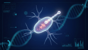 A conceptual scientific illustration of a melanocyte skin cell being activated by an MT2 peptide molecule, showing the mechanism behind reported tanning injection effects in a research context.